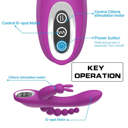 Vibrador Conejo 3 en 1 Vibración Turbo